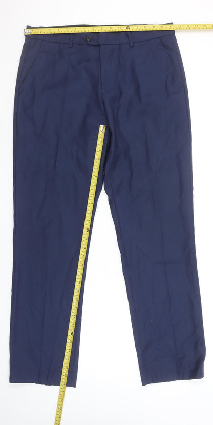 Identikit Men’s Blue 34L Regular Fit Formal Trousers