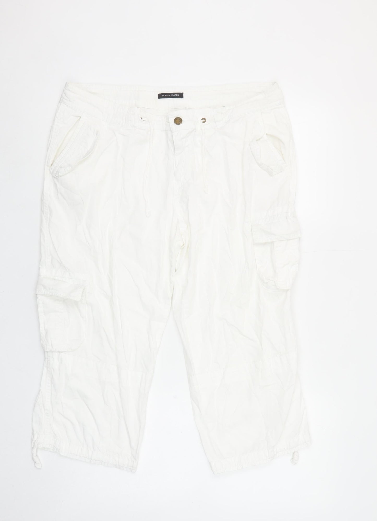 Dunnes Stores Women White Size 14 Cargo Cropped Trousers 100% Cotton