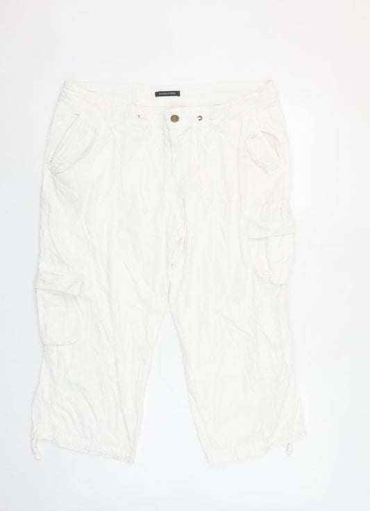 Dunnes Stores Women White Size 14 Cargo Cropped Trousers 100% Cotton