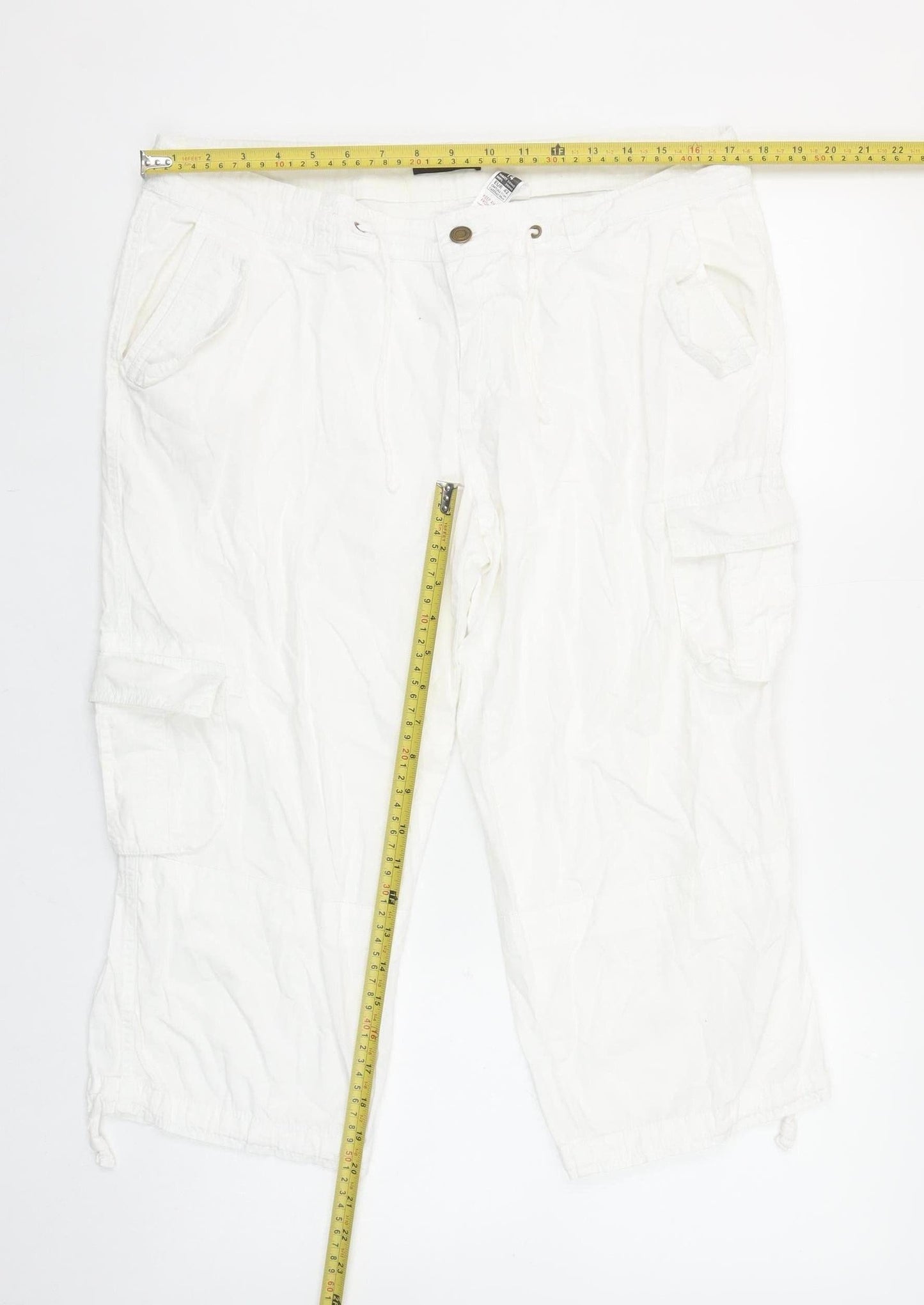 Dunnes Stores Women White Size 14 Cargo Cropped Trousers 100% Cotton
