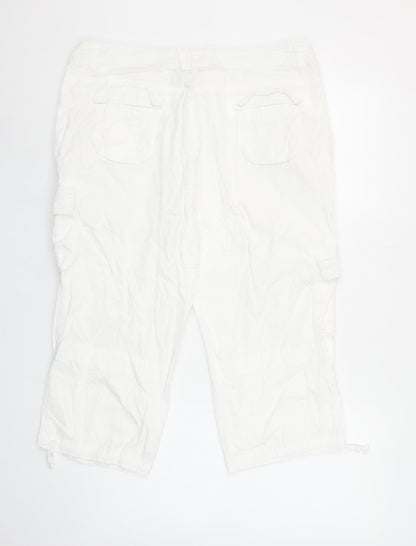 Dunnes Stores Women White Size 14 Cargo Cropped Trousers 100% Cotton