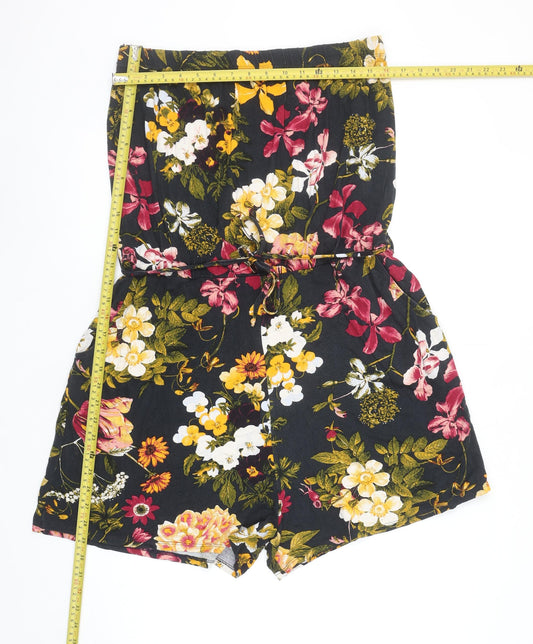 Next Women's Black Floral Strapless Playsuit Size 18 Viscose Blend