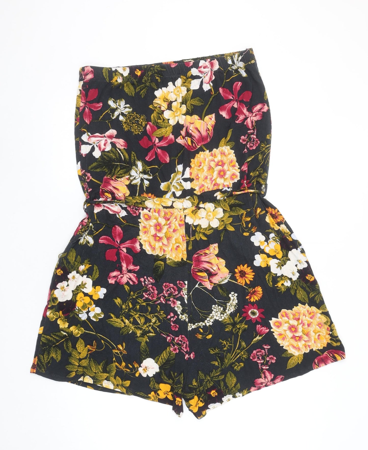 Next Women's Black Floral Strapless Playsuit Size 18 Viscose Blend