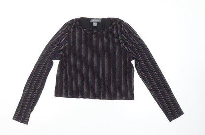Primark Womens Black Striped Glitter Cropped Long Sleeve Top Size S 10/12