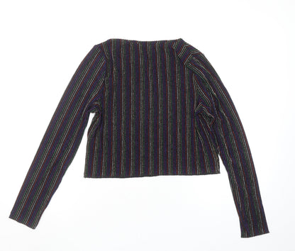 Primark Womens Black Striped Glitter Cropped Long Sleeve Top Size S 10/12