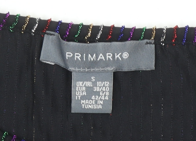 Primark Womens Black Striped Glitter Cropped Long Sleeve Top Size S 10/12