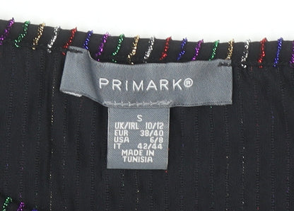 Primark Womens Black Striped Glitter Cropped Long Sleeve Top Size S 10/12