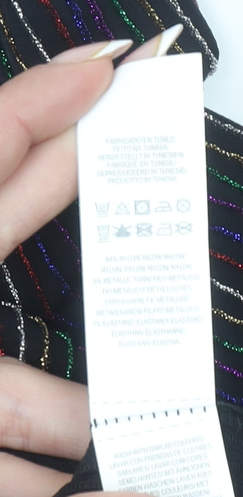 Primark Womens Black Striped Glitter Cropped Long Sleeve Top Size S 10/12