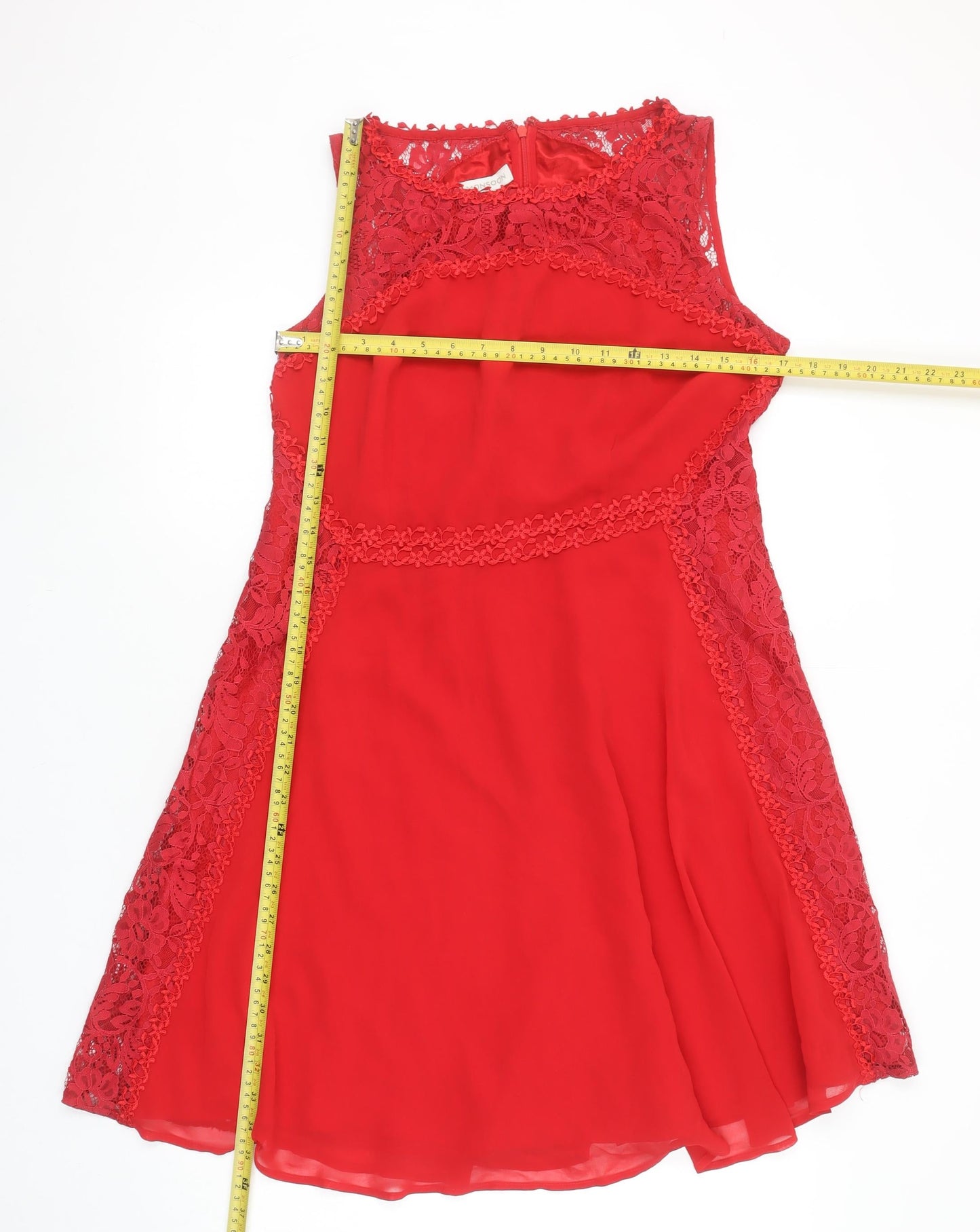 Monsoon Women Red Lace A-Line Sleeveless Knee Length Dress Size 12