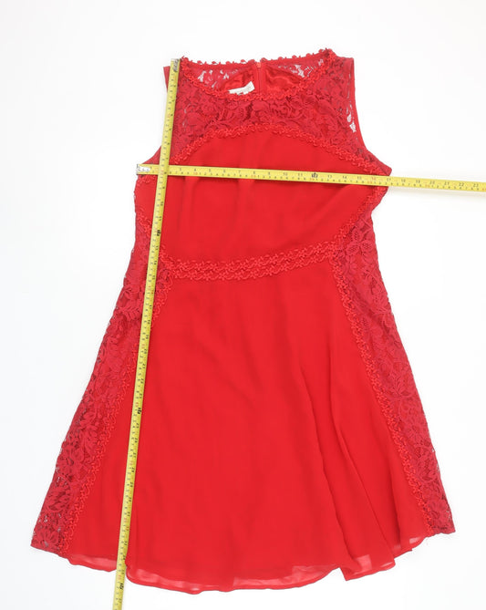 Monsoon Women Red Lace A-Line Sleeveless Knee Length Dress Size 12