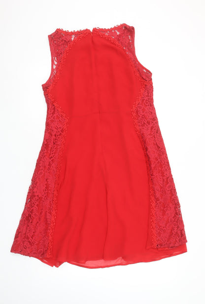 Monsoon Women Red Lace A-Line Sleeveless Knee Length Dress Size 12