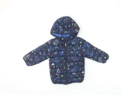 Dunnes Stores Boys Blue Space Print Hooded Puffer Jacket 6-9 Months