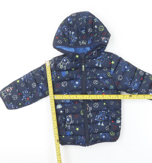 Dunnes Stores Boys Blue Space Print Hooded Puffer Jacket 6-9 Months