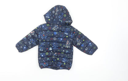 Dunnes Stores Boys Blue Space Print Hooded Puffer Jacket 6-9 Months