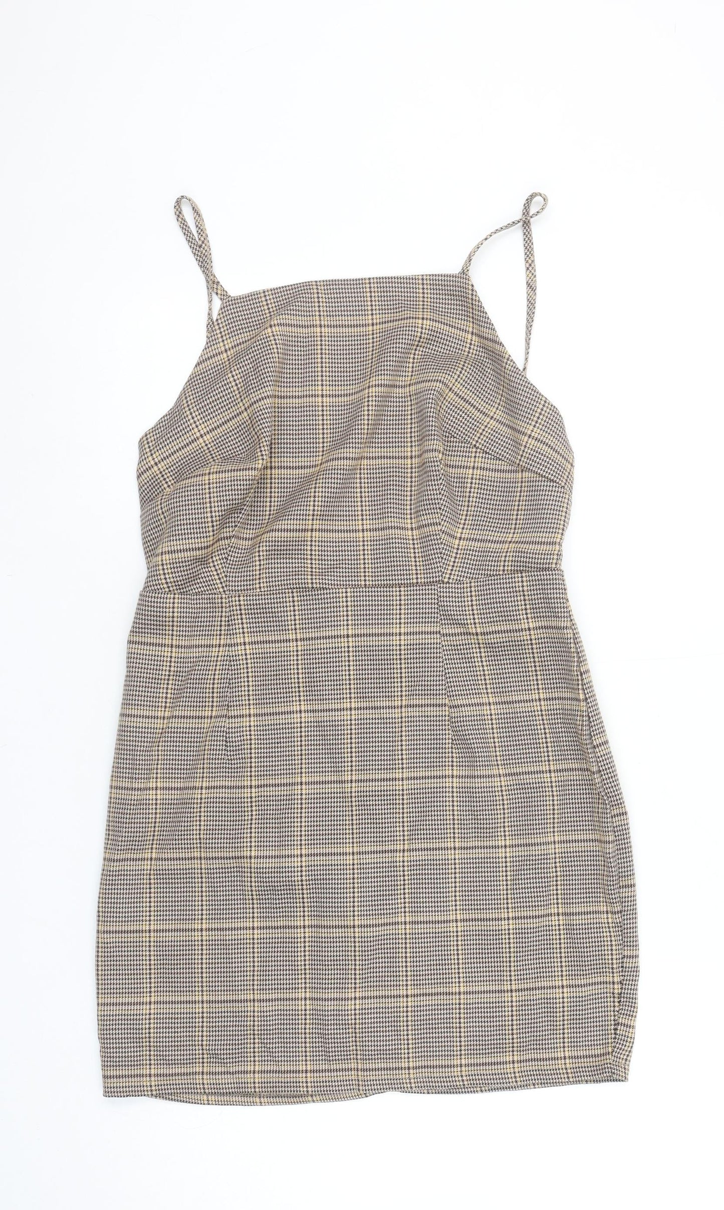 In The Style Women's Brown Check Pinafore Mini Dress Size 10
