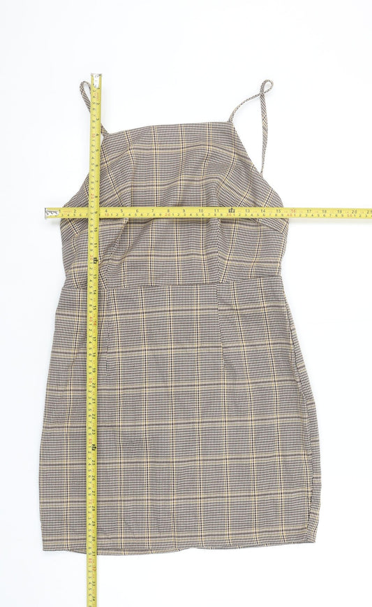 In The Style Women's Brown Check Pinafore Mini Dress Size 10