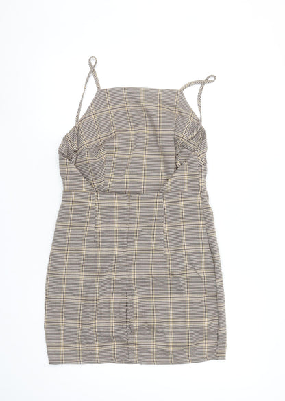 In The Style Women's Brown Check Pinafore Mini Dress Size 10