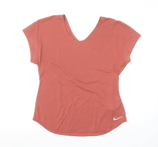 Nike Women's Pink Dri-Fit V-Neck Short Sleeve Sports Top Size M