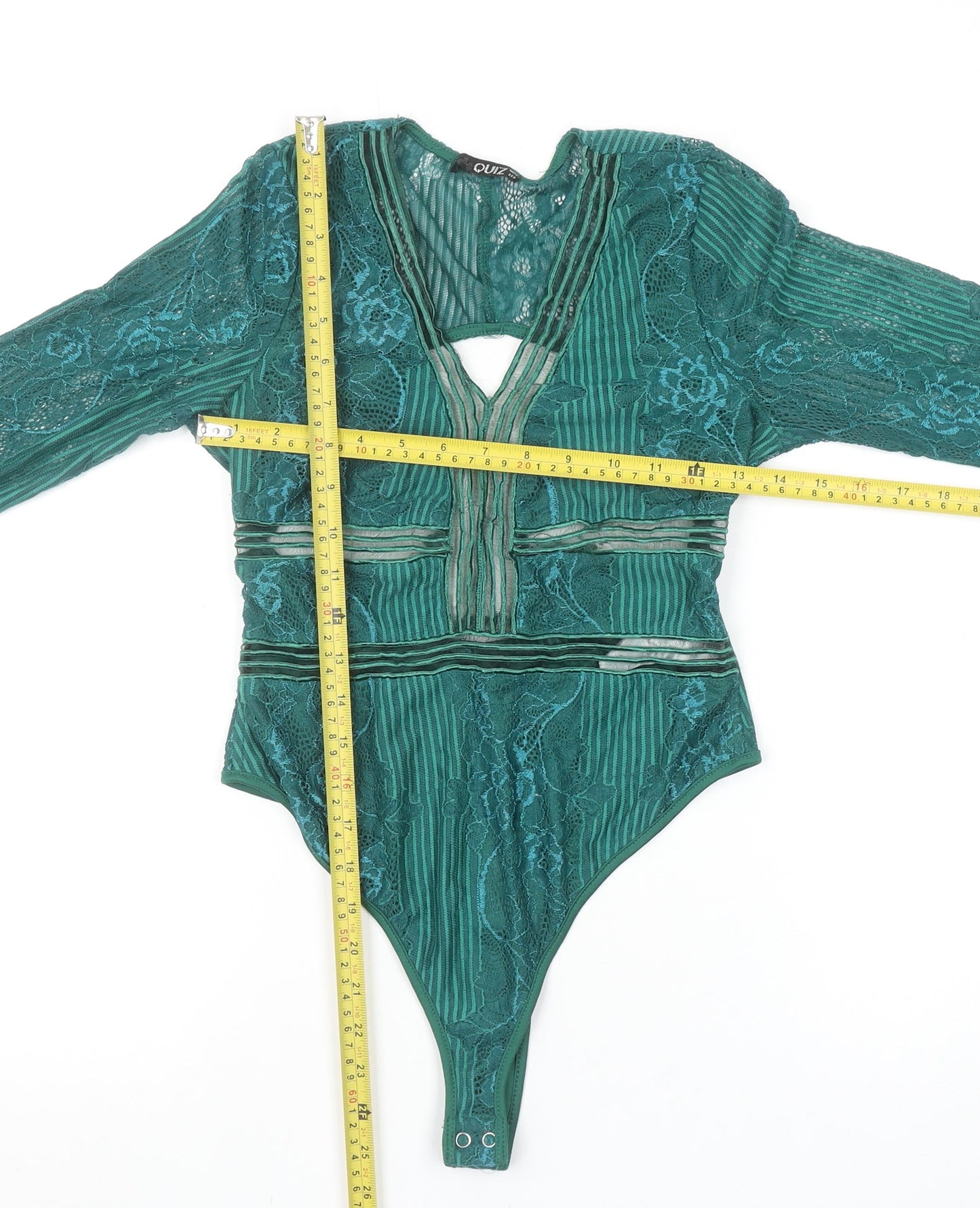 Quiz Women Green Lace Long Sleeve Bodysuit Size 12 Elegant Partywear