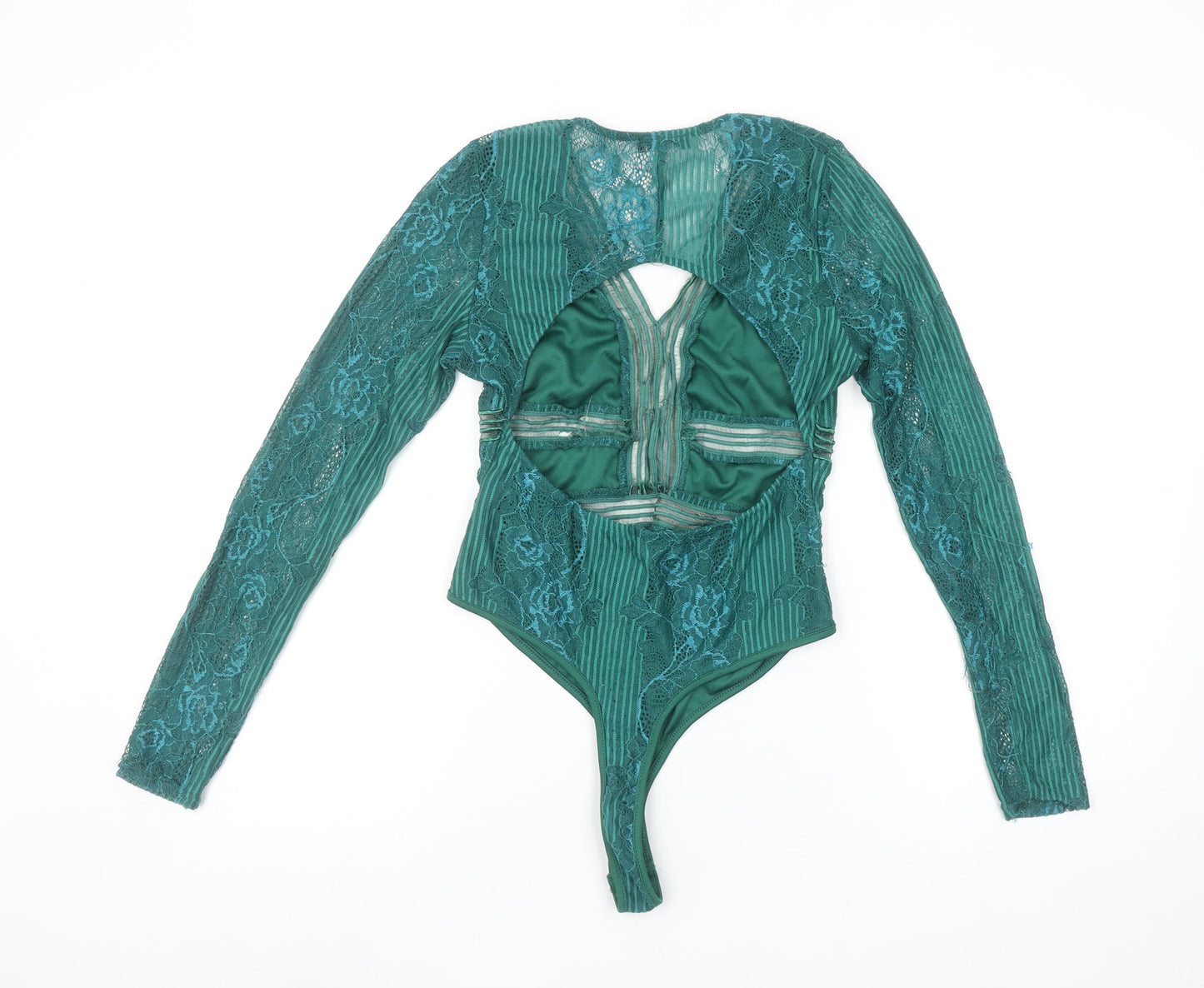 Quiz Women Green Lace Long Sleeve Bodysuit Size 12 Elegant Partywear