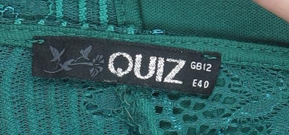 Quiz Women Green Lace Long Sleeve Bodysuit Size 12 Elegant Partywear