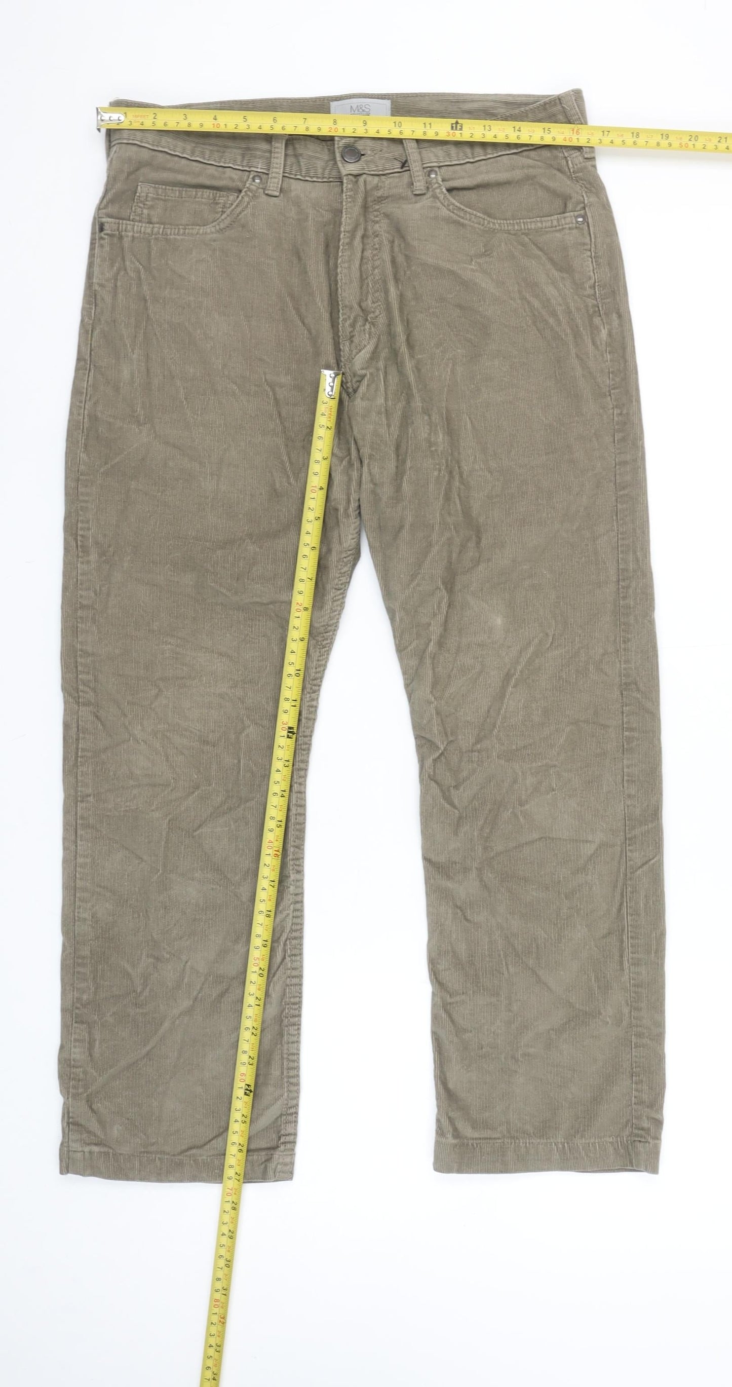 Marks and Spencer Men’s Beige Corduroy Chino Trousers 32x29 Regular Fit