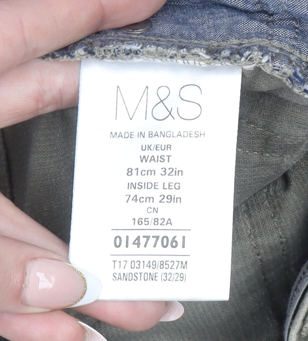 Marks and Spencer Men’s Beige Corduroy Chino Trousers 32x29 Regular Fit