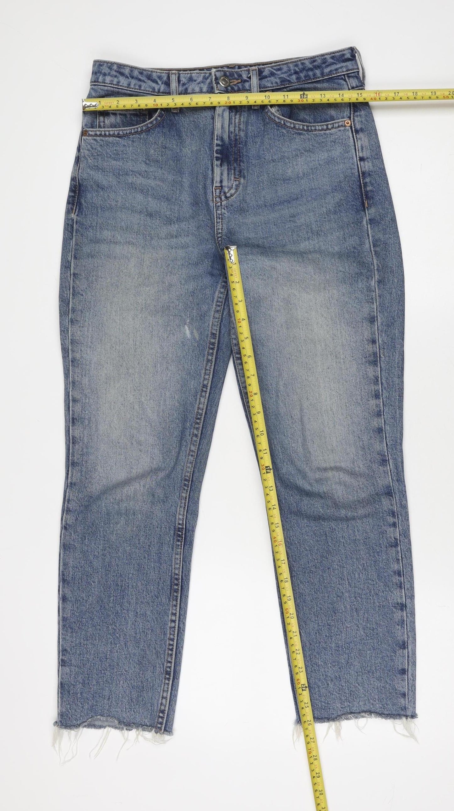 Topshop Women’s Blue High Rise Straight Jeans W28 L32 Cotton Denim