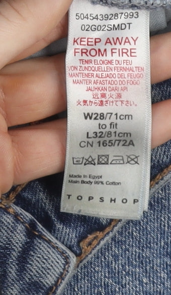 Topshop Women’s Blue High Rise Straight Jeans W28 L32 Cotton Denim