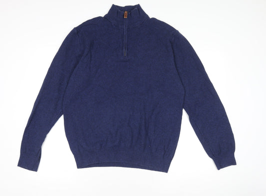 Paul Costelloe Living Men's Blue 2XL Wool 1/4 Zip Jumper