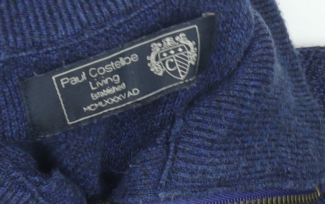 Paul Costelloe Living Men's Blue 2XL Wool 1/4 Zip Jumper