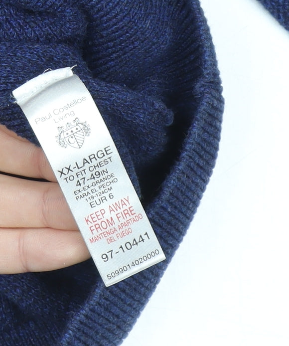 Paul Costelloe Living Men's Blue 2XL Wool 1/4 Zip Jumper