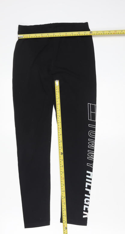 Tommy Hilfiger Girls Black Ankle Leggings 12-14 Years Cotton Stretch Logo