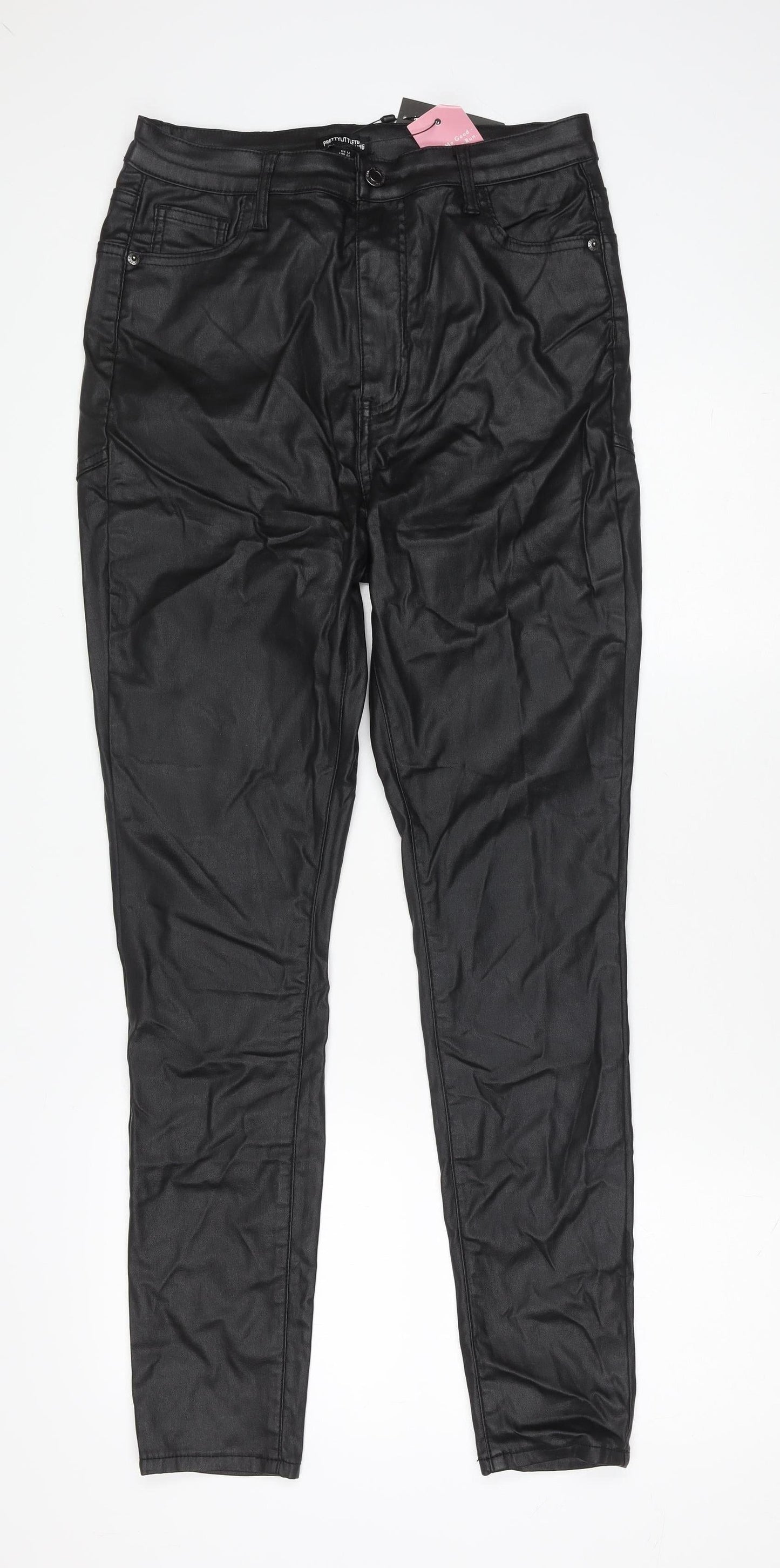 Womens UK Size 12 PRETTYLITTLETHING Slim Fit Leggings Black Trousers