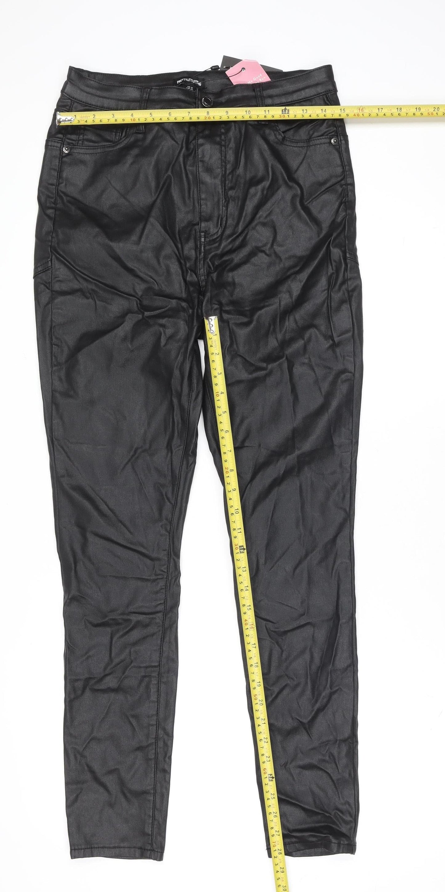 Womens UK Size 12 PRETTYLITTLETHING Slim Fit Leggings Black Trousers