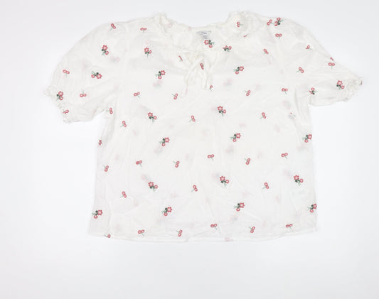 M&Co Women’s White Floral Embroidered Peasant Blouse UK 16