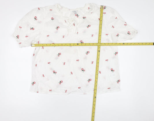 M&Co Women’s White Floral Embroidered Peasant Blouse UK 16