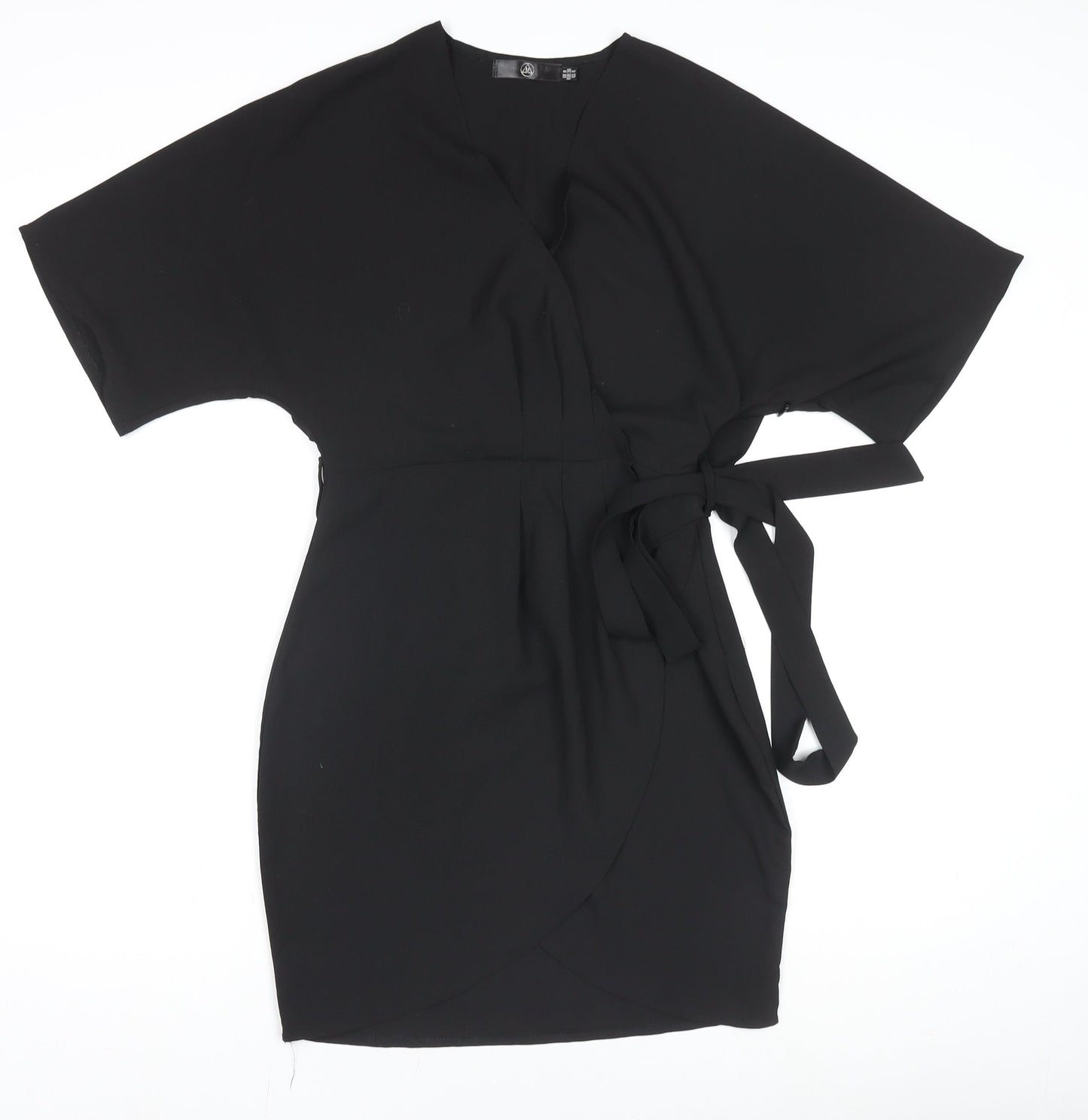 Missguided Women’s Black Wrap Dress Size 8 Short Sleeve V-Neck