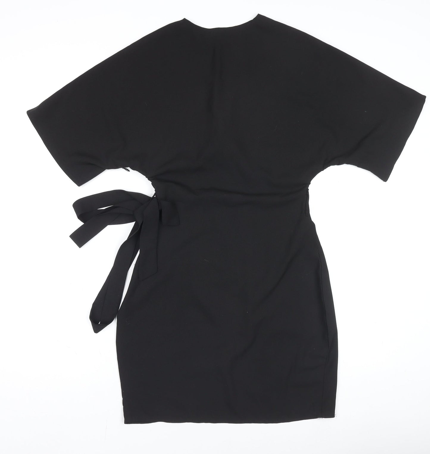 Missguided Women’s Black Wrap Dress Size 8 Short Sleeve V-Neck