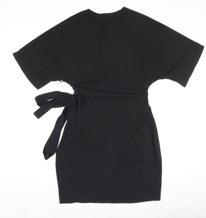 Missguided Women’s Black Wrap Dress Size 8 Short Sleeve V-Neck