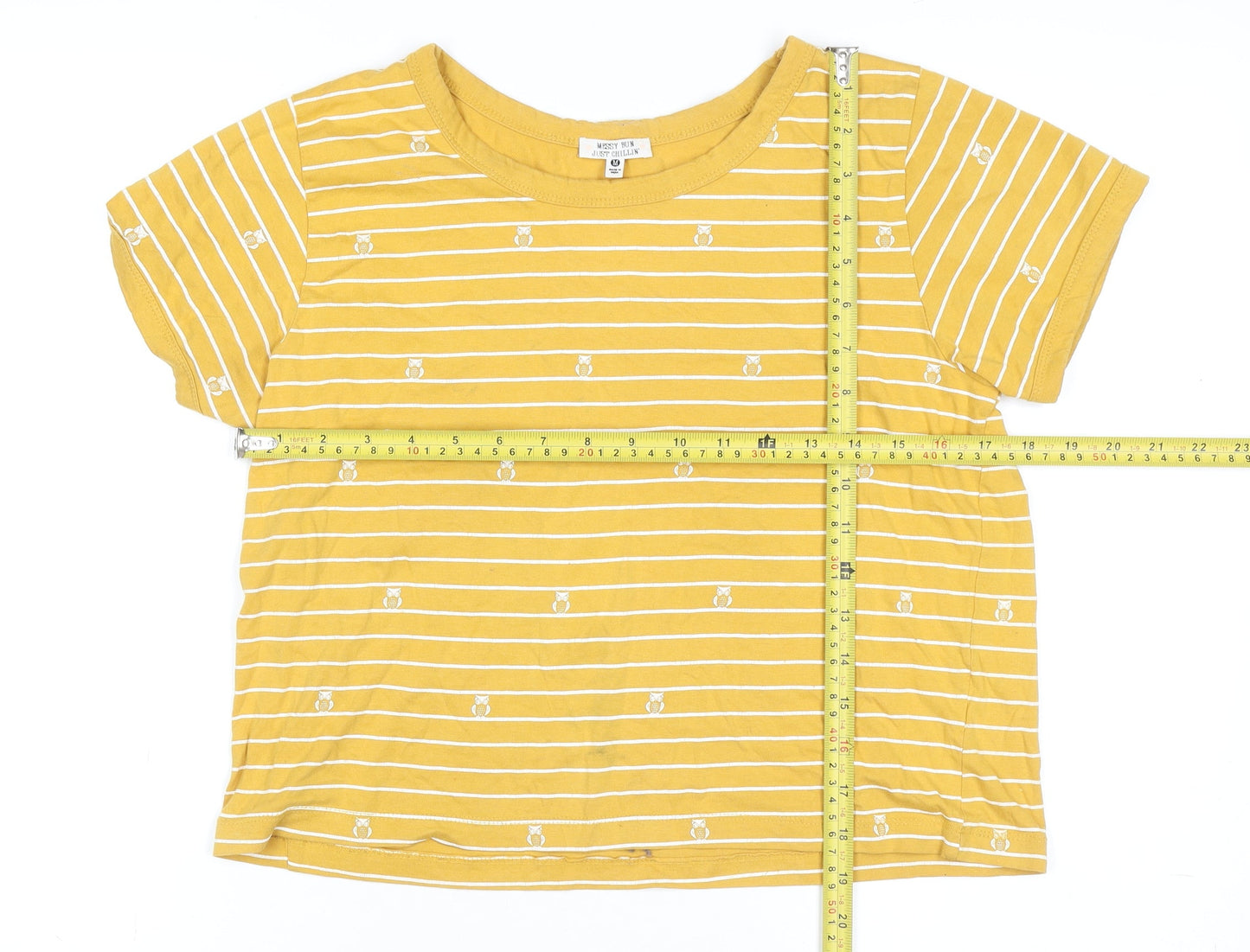 Womens UK Size M Messy Bun Just Chillin' Yellow Basic T-Shirt