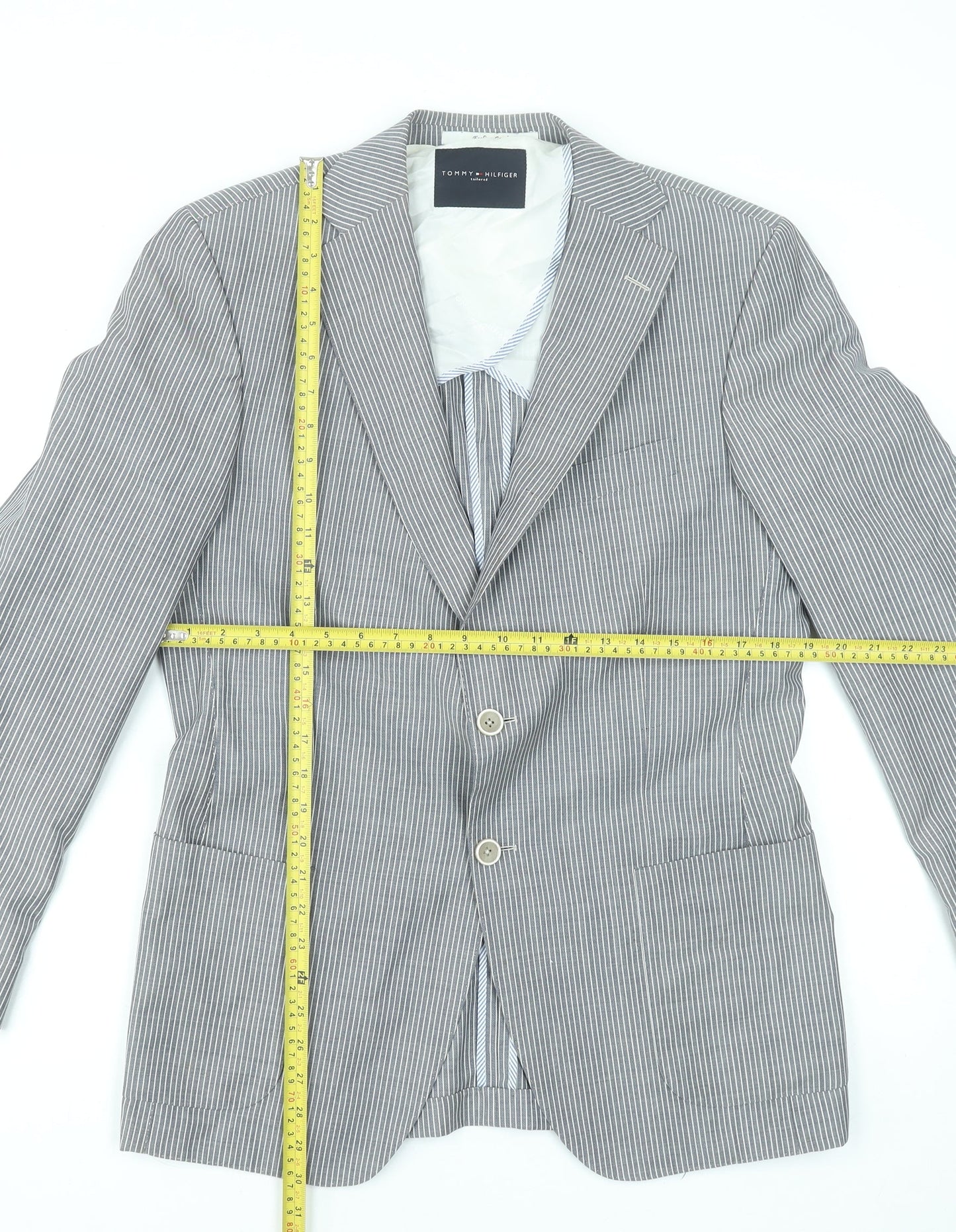 Tommy Hilfiger Men's Grey Striped Wool Blazer Jacket 48 Regular