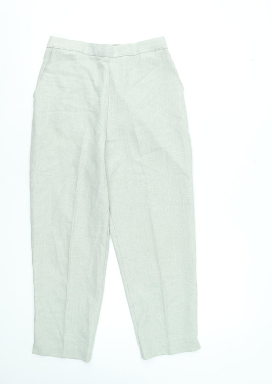 Autonomy Womens Beige Linen Elastic Waist Straight Trousers Size 12