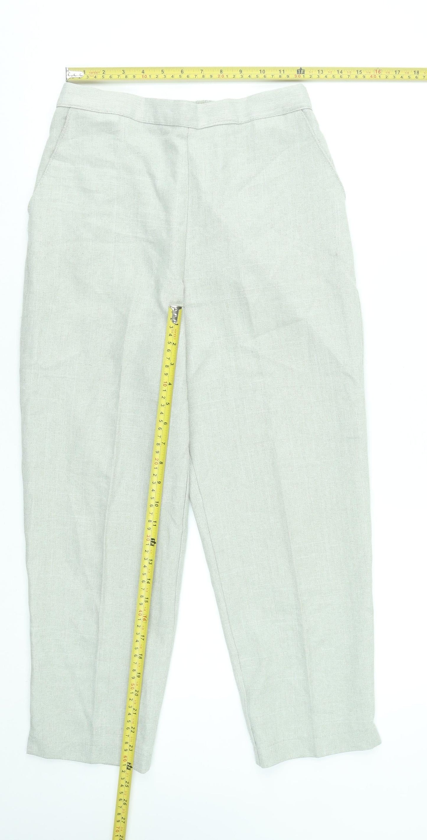 Autonomy Womens Beige Linen Elastic Waist Straight Trousers Size 12