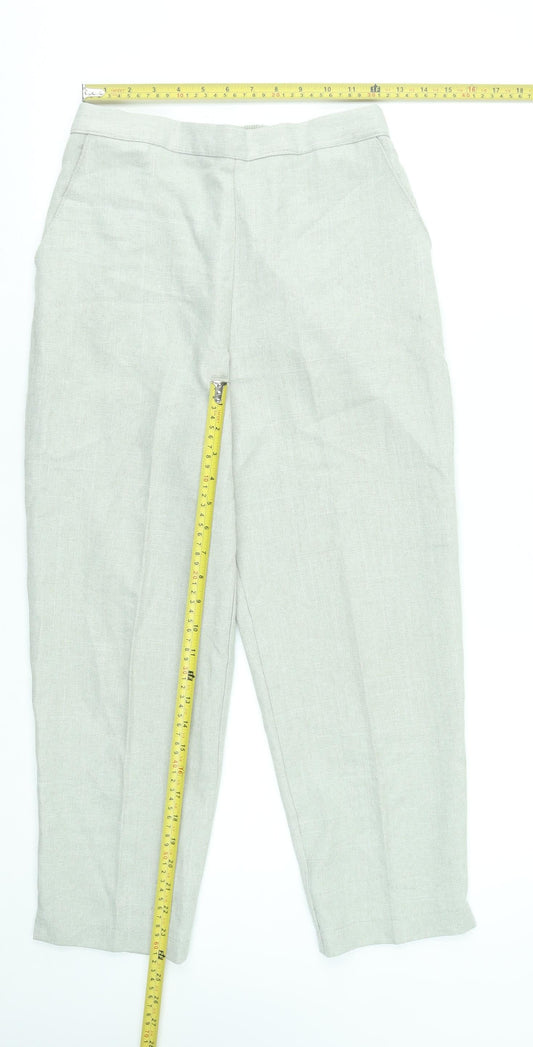 Autonomy Womens Beige Linen Elastic Waist Straight Trousers Size 12