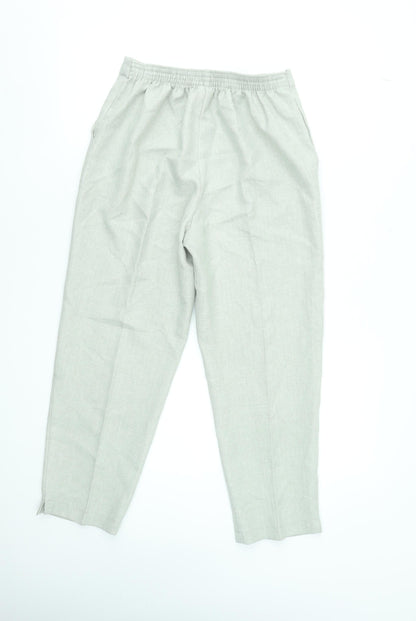 Autonomy Womens Beige Linen Elastic Waist Straight Trousers Size 12