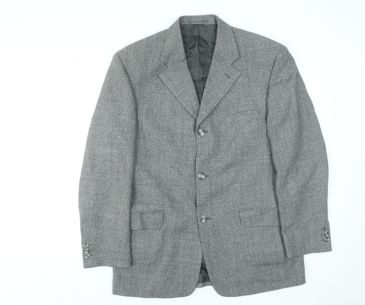 Executex Men's Grey Wool Herringbone 42R Classic Blazer Jacket