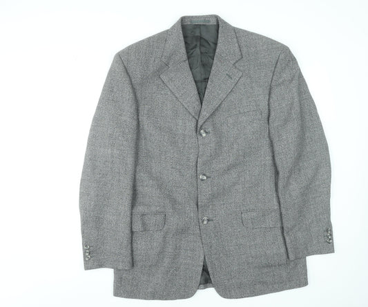 Executex Men's Grey Wool Herringbone 42R Classic Blazer Jacket