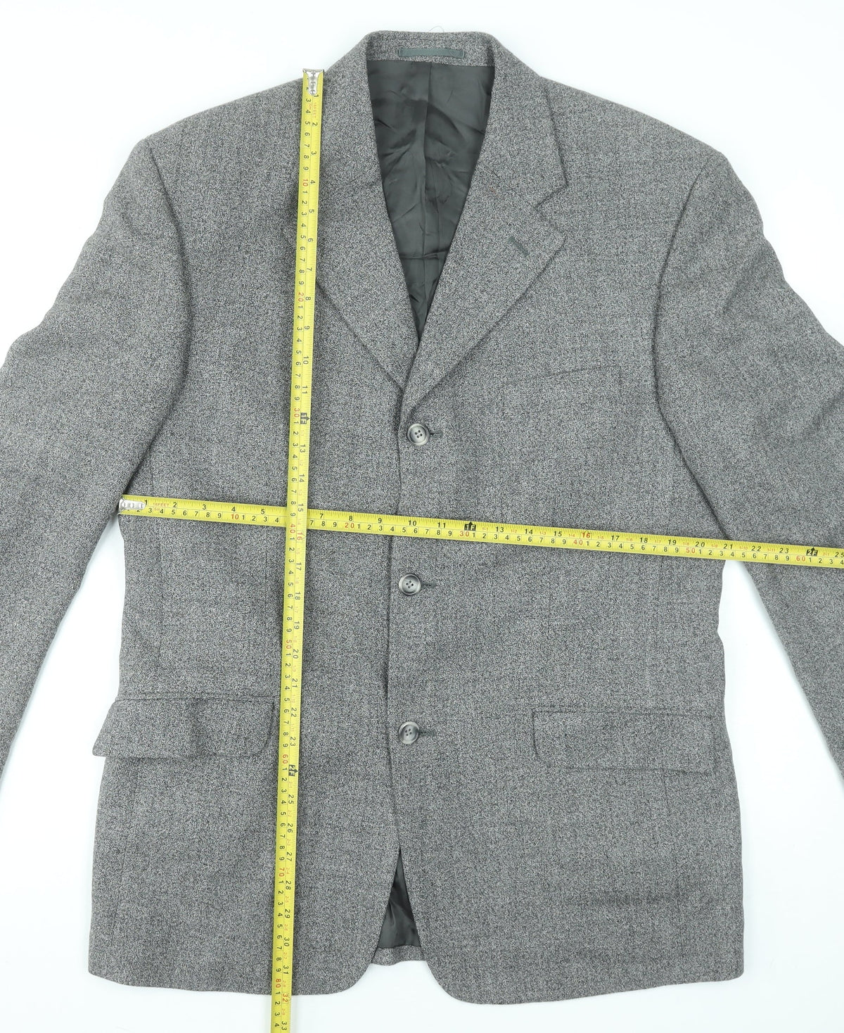 Executex Men's Grey Wool Herringbone 42R Classic Blazer Jacket