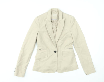 Mango Beige Cotton Blend Single-Breasted Blazer Women's UK 8